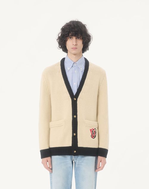 Valentino - Vgエンブロイダリー ウール カーディガン - バター/ブラック - メンズ - ニット
